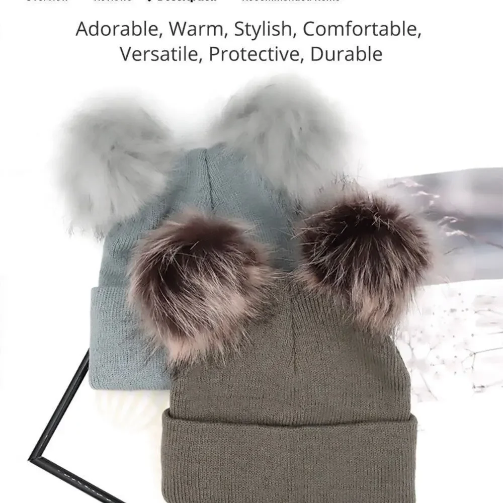 New baby double pom pom knit hat 1-3 years